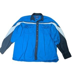 Vintage Wrangler Western Pearl Snap Shirt Adult XL Black Striped Cowboy Rodeo